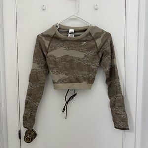 Brown Camouflage Long Sleeve Crop Top